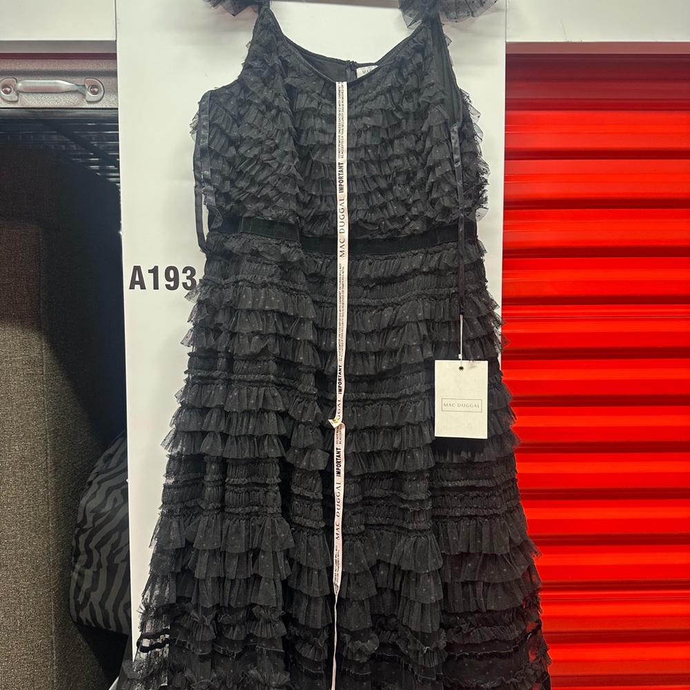 Black Ruffle Cap Sleeve Tiered Midi DressRegular price$398 USD - Picture 8 of 12